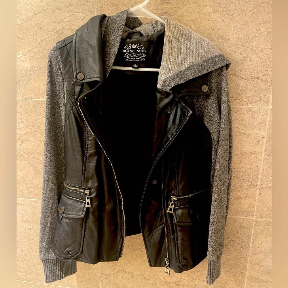 Blanc Noir women’s sweater/leather jacket combo